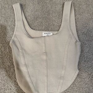 Babaton Square-Neck Knit Tank Top - Light Beige